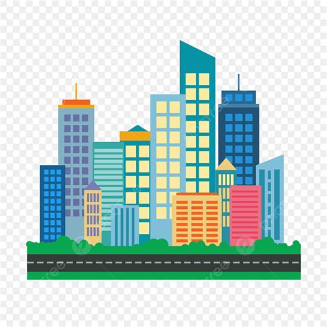 Commercial City Cartoon Colored Flat Buildings Clipart Building