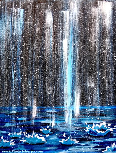 Falling Rain Splashing Drops Painting Full Acrylic Rainy Day Painting