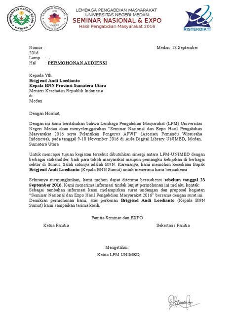 Contoh Surat Permohonan Audiensi Ke Menteri  Kumpulan Surat Penting