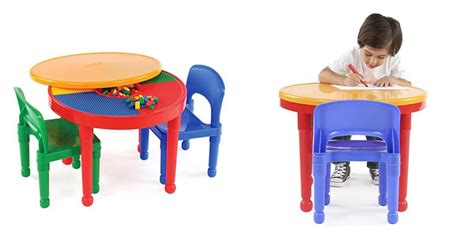 Tot Tutors 2 In 1 Round Plastic Construction Table And 2 Chairs 3329