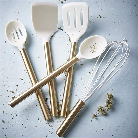 Silicone And Gold Cooking Utensils By Ciroa Set Of 5 White