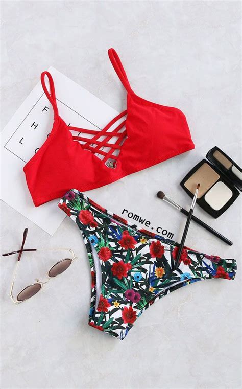 Criss Cross Top With Floral Print Bikini Set Cross Bikini Set Cute