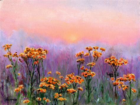 Vintage Wildflowers Original Oil Painting Yellow Flower Artwork Field