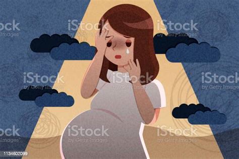 Pregnant Woman Feel Depress Stock Illustration Download Image Now Pregnant Sadness Crying