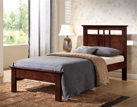 contemporary style twin bed with wooden panel headboard brown