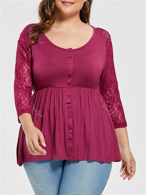 8 Off Plus Size Button Lace Sleeve Dressy Blouse Rosegal