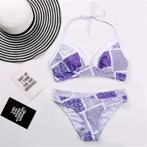 Sweet Bikini Sets Girls Purple Swimwear Halter Swimsuits Push Up Bathing Suit Low Waist