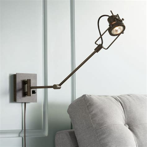 Possini Euro Design Industrial Swing Arm Wall Lamp Led Spotlight Bronze
