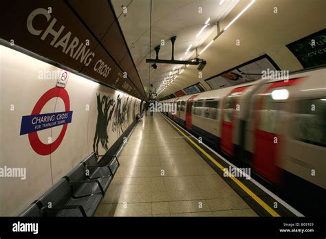 Inside Charing Cross Tube Station London Underground Logo And Passing