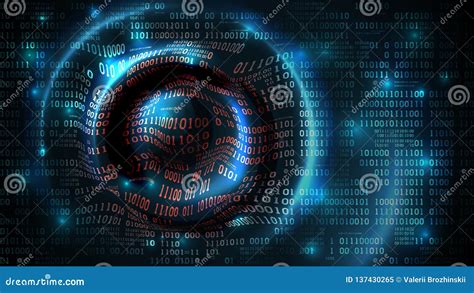 Abstract Futuristic Background With Binary Code And Circular Waves