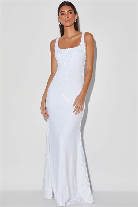 Shining Adoration White Sequin Mermaid Maxi Dress In 2020 Maxi Dress