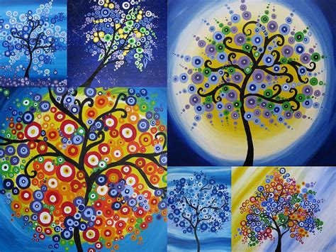 Collage Of Circle Trees Painting By Cathy Jacobs Fine Art America