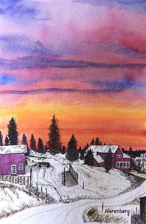 Winter Sunset At The Farm Painting By Julia Saeger Nierenberg Fine