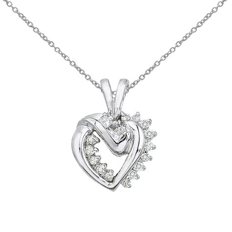 Heart diamond women's necklace features: 14K White Gold Diamond Heart Pendant With 18" Chain