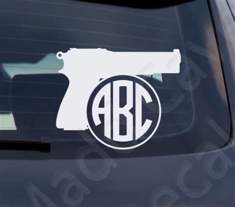 Pistol Monogram Sticker Handgun Decal Car Window Laptop Phone