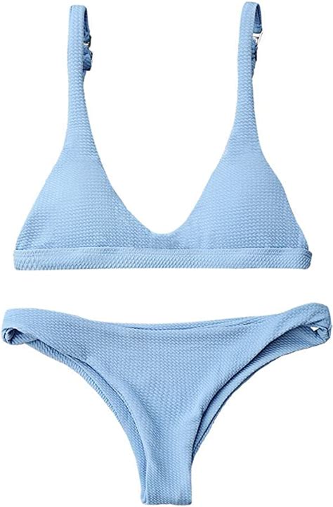 Amazon Com Zaful Women Padded Scoop Pcs Bikini Swimsuit V Thong