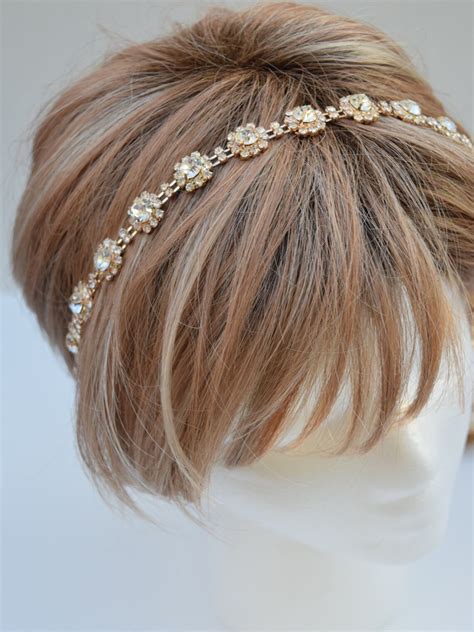 Thin Gold Crystal Rhinestone Headband Gold Rhinestone Hair Etsy