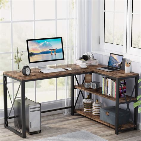 Buy Tribesigns L Shaped Desk With Storage Shelves L Shape Computer