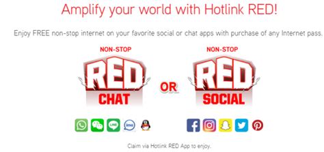 Claim free data passes and try out the personalized offers! Hotlink RED Prepaid Plan: Unlimited Data for social and chat