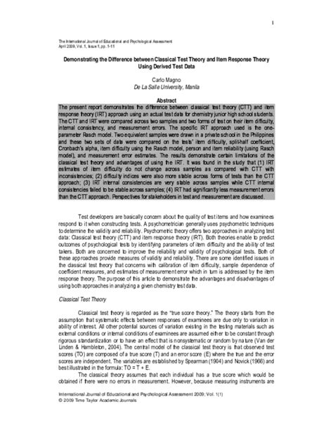 (PDF) Demonstrating the difference between classical test theory and item response theory using ...