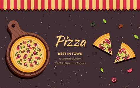 Pizza Banner Or Background Pizza On The Board Vector Illustration