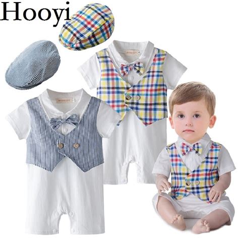 Hooyi Tuxedo Baby Rompers Summer Handsome Bow Tie Fashion Boys