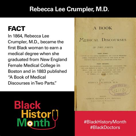 Blackhistorymonth Fact In 1864 Rebecca Lee Crumpler Md Became The