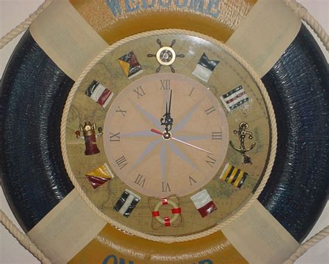 New Nautical Wall Clock Life Raft With Maritime Hour Markers Home Decor