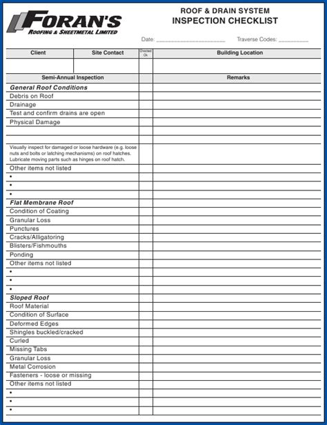 Printable Roof Inspection Form Template