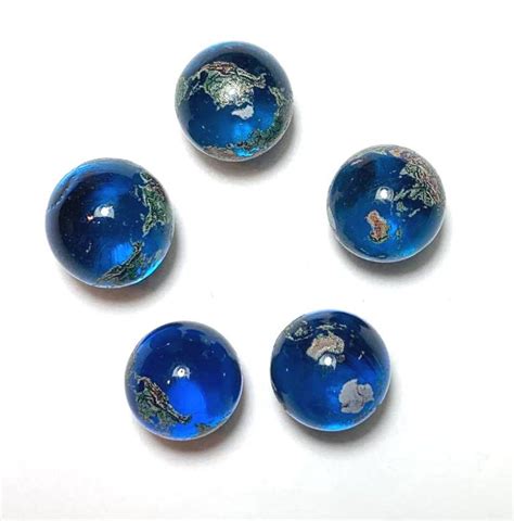 14mm Natural Earth Blue Glass Marbles Hand Applied Artglass Choice Pk 5 Or One Marble