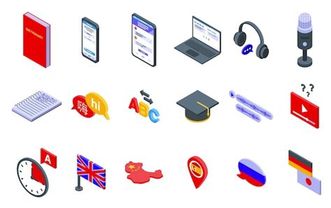 Premium Vector Learning A New Language Icons Set Isometric Vector