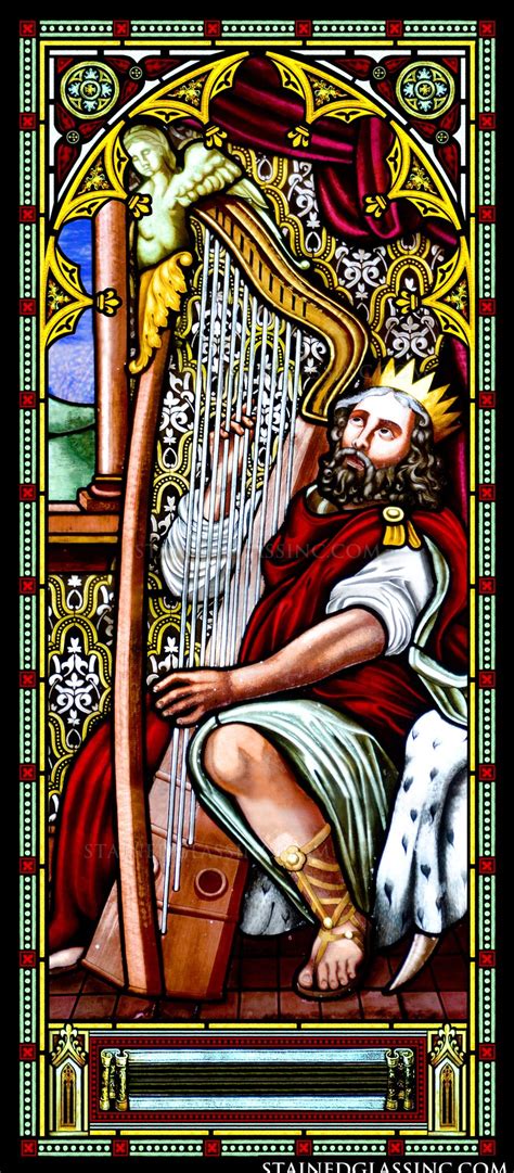 King David With A Harp Religious Stained Glass Window