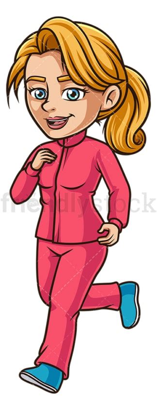 Caucasian Woman Jogging Cartoon Clipart Vector Friendlystock