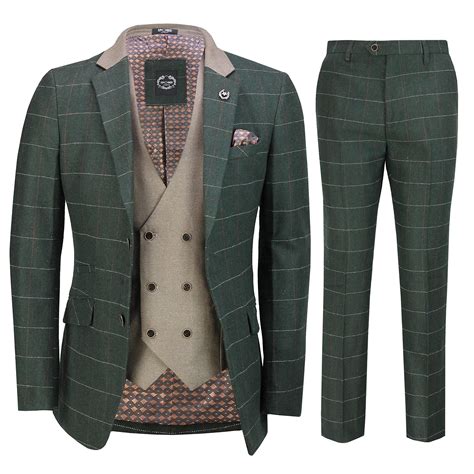 mens classic 3 piece tweed suit herringbone check smart retro tailored fit suit buy online in