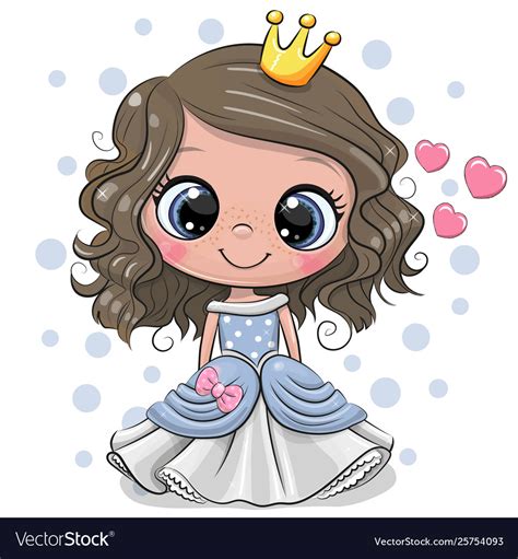 Cartoon Princess With Hearts On A White Background