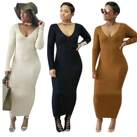 women autumn winter package hip sheath bodycon dress ladies stretchy knitting bodycon party