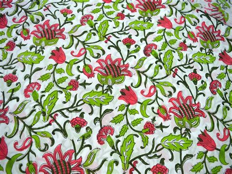 Indian Hand Block Print Cotton Fabric By The Yard Quilting Etsy