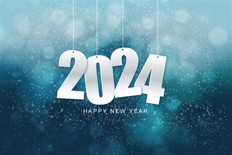 Happy New Year 2024 Hanging White Paper Number With Confetti On A