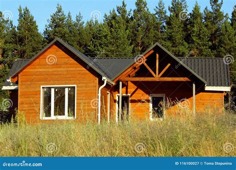 Beautiful Modern Wooden House Front Elevation Front View Stock Image