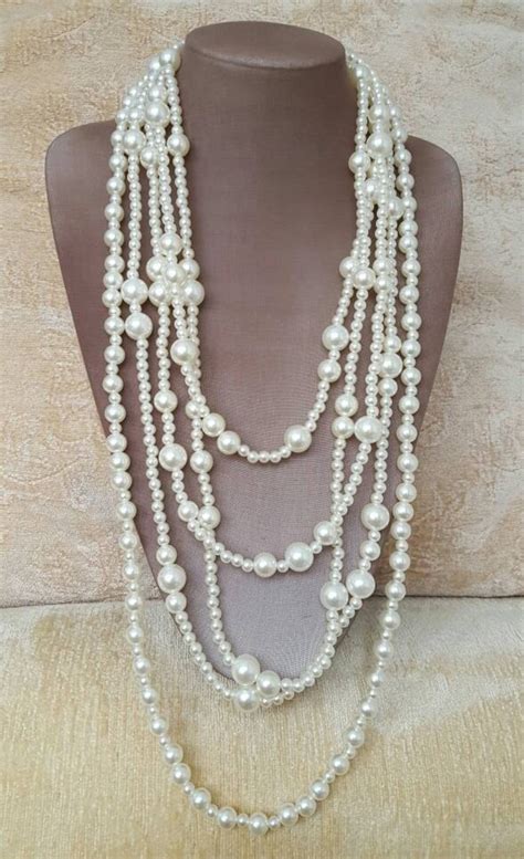 Long Multistrand Pearl Necklace 2017 Necklace Trend 34 Inch Etsy