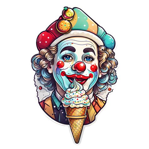 Funny Smile Psychotic Clown Joker Eating Ice Cream Cartoon Sticker
