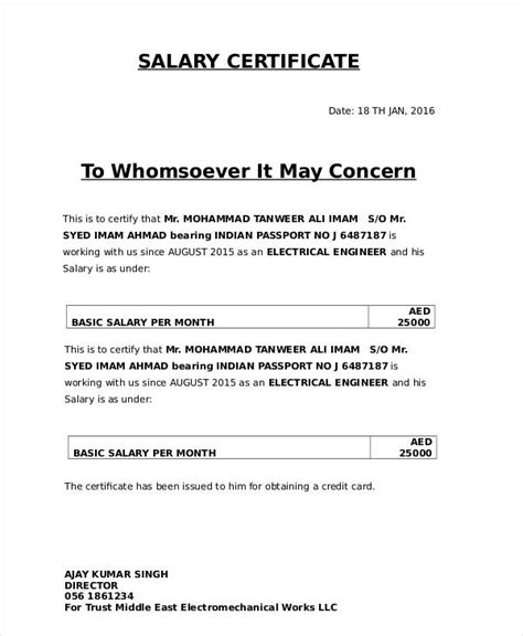 Simple salary certificate to whomsoever it may concern. Salary Certificate Formats | 16+ Printable Word, Excel & PDF