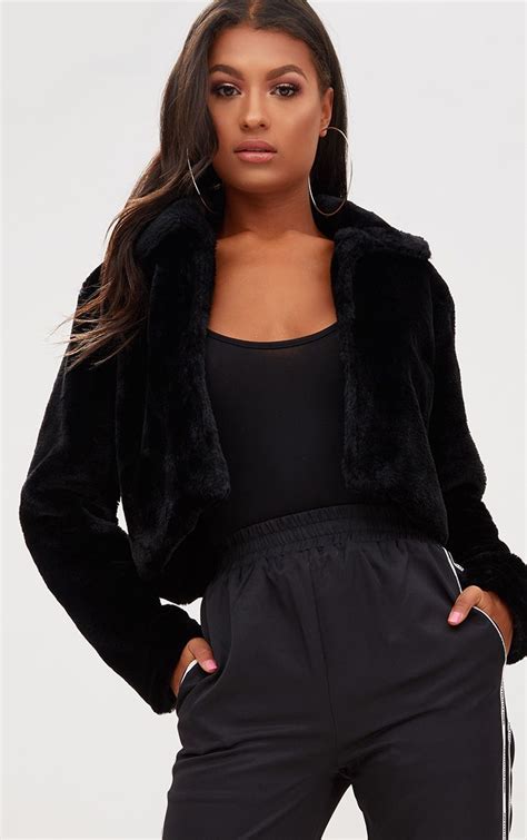 Black Cropped Faux Fur Coat Cropped Faux Fur Coat Faux Fur Jackets