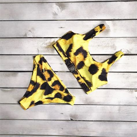 Sexy Women Bandeau Bandage Bikini Padded Set Brazilian Leopard Triangle Swimwear Beachwear Lady