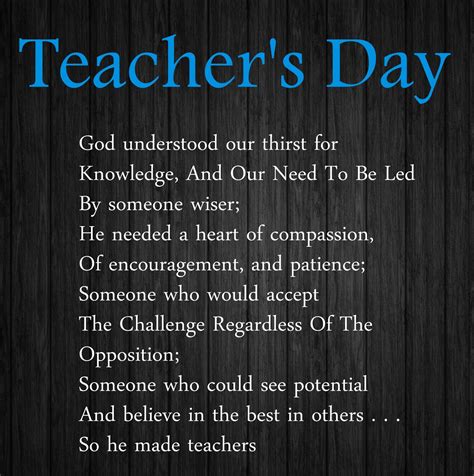 Poems for teachers' appreciation day can help you express your feelings if you find it difficult to put across your thoughts in any other way. Teachers Day Poems in English, Short Poetry 2014 Images ...
