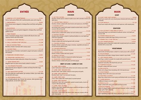 Free Indian Restaurant Menu Templates For Word Printable Templates