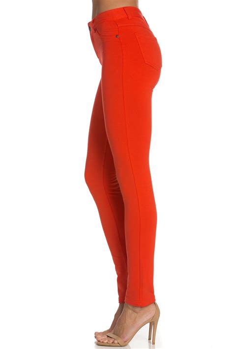 Poplooks Womens Casual Mid Rise Stretch Skinny Knit Jegging Pants Orange