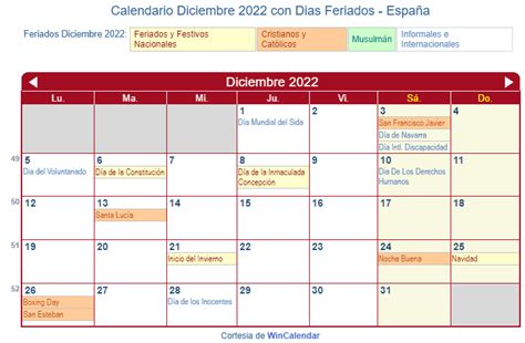 Calendario Diciembre 2022 Para Imprimir España