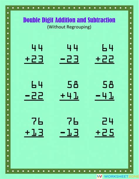 Double Digit Addition And Subtraction Set 1 Worksheet Zone