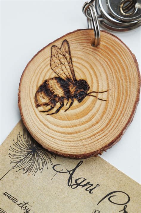 Bumblebee Keyring Honey Bee Wood Slice Keyfob Etsy Canada Wood